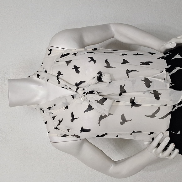 Sweet Rain Black White Bird Novelty Print Pockets Tie Neck Summer Romper Size M - Picture 2 of 13